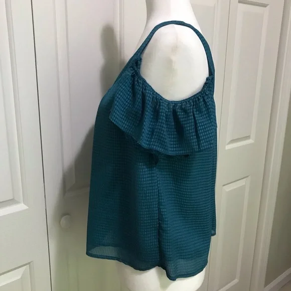 Anthropologie Maeve Tavin Turquoise Cold Shoulder Ruffle Blouse 4P - Picture 12 of 15